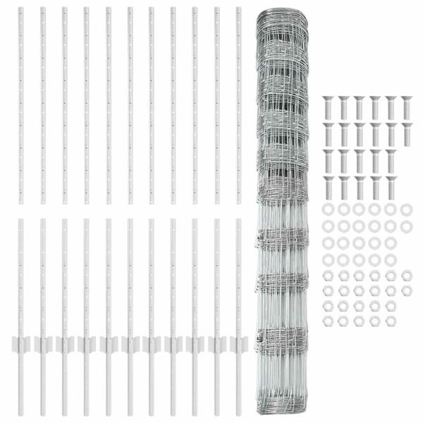 Zaunpfosten 22 Stück U-Profil 120 cm Verzinkter Stahl, Feldzaun 1,2x25 m Verzinkter Stahl
