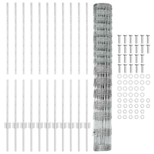 Zaunpfosten 22 Stück U-Kanal 120 cm verzinkter Stahl, Feldzaun 1,2x25 m verzinkter Stahl
