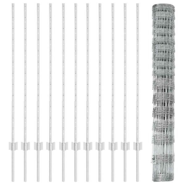 Zaunpfosten 22 Stück U-Kanal 120 cm verzinkter Stahl, Feldzaun 1,2x25 m verzinkter Stahl