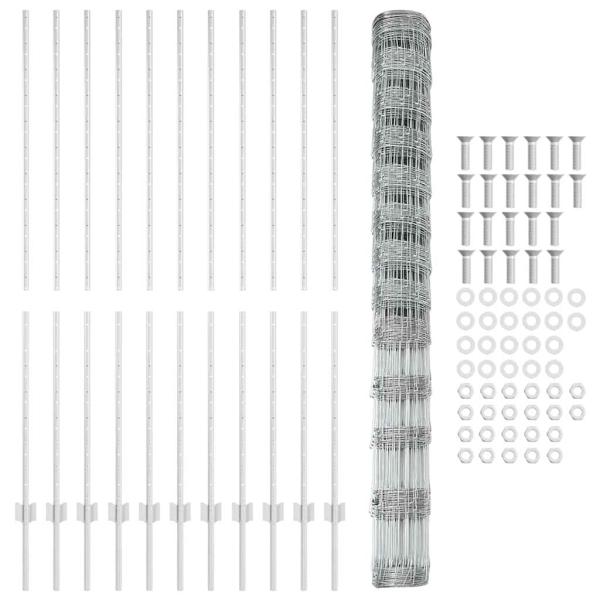 Zaunpfosten 22 Stück U-Kanal 150 cm verzinkter Stahl, Feldzaun 1,5x25 m verzinkter Stahl