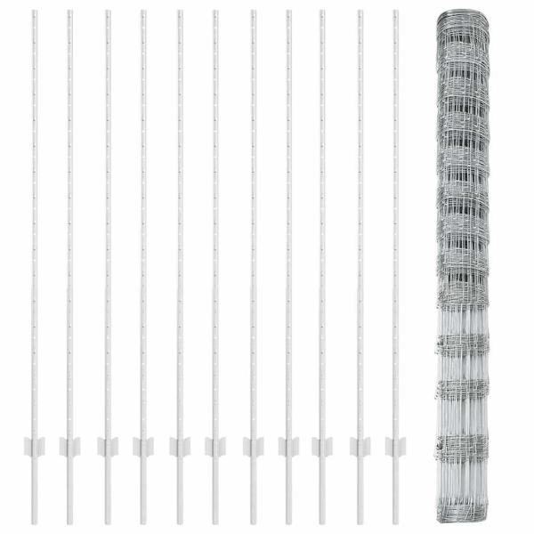 Zaunpfosten 22 Stück U-Kanal 150 cm verzinkter Stahl, Feldzaun 1,5x25 m verzinkter Stahl