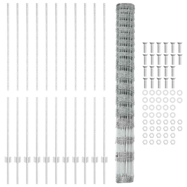 Zaunpfosten 22 Stück U-Profil 150 cm Verzinkter Stahl, Feldzaun 1,5x25 m Verzinkter Stahl