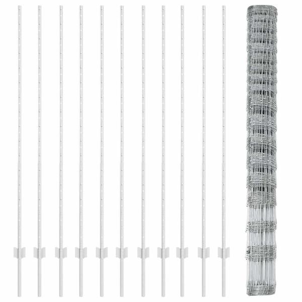 Zaunpfosten 22 Stück U-Profil 150 cm Verzinkter Stahl, Feldzaun 1,5x25 m Verzinkter Stahl