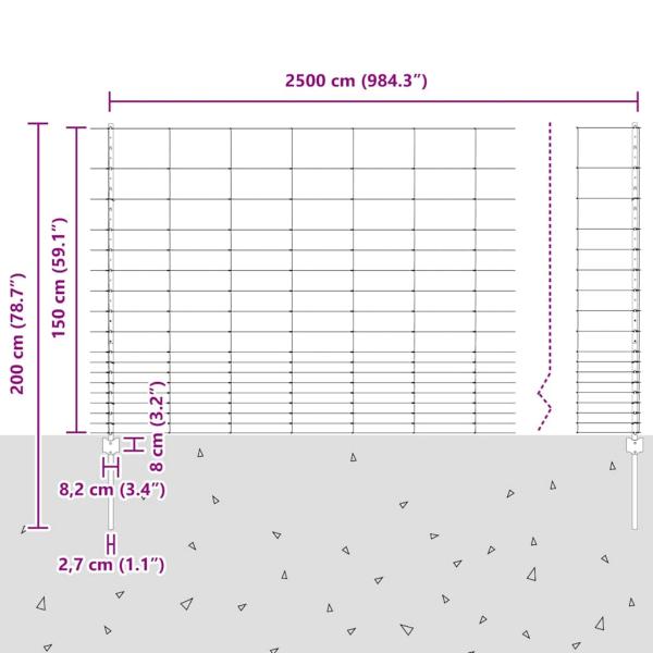 Zaunpfosten 22 Stück U-Kanal 150 cm verzinkter Stahl, Feldzaun 1,5x25 m verzinkter Stahl