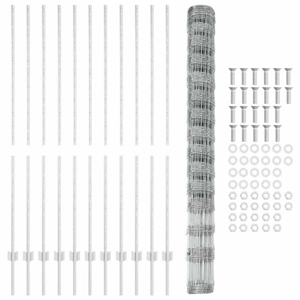 Zaunpfosten 22 Stück U-Kanal 160 cm feuerverzinkter Stahl, Feldzaun 1,6x25 m feuerverzinkter Stahl