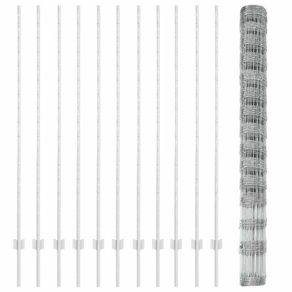 Zaunpfosten 22 Stück U-Kanal 160 cm feuerverzinkter Stahl, Feldzaun 1,6x25 m feuerverzinkter Stahl