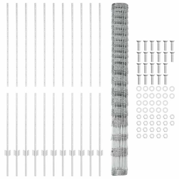 Zaunpfosten 22 Stück U-Profil 160 cm Feuerverzinkter Stahl, Feldzaun 1,6x25 m Feuerverzinkter Stahl