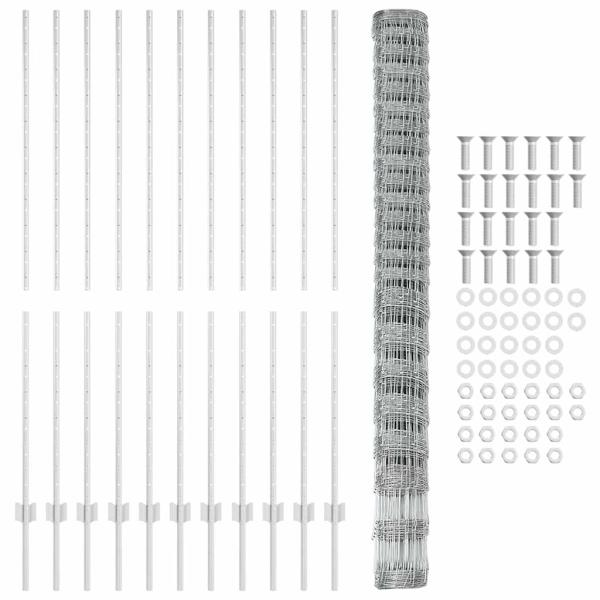 Zaunpfosten 22 Stück U-Kanal 160 cm Verzinkter Stahl, Feldzaun 1.6x25 m Verzinkter Stahl
