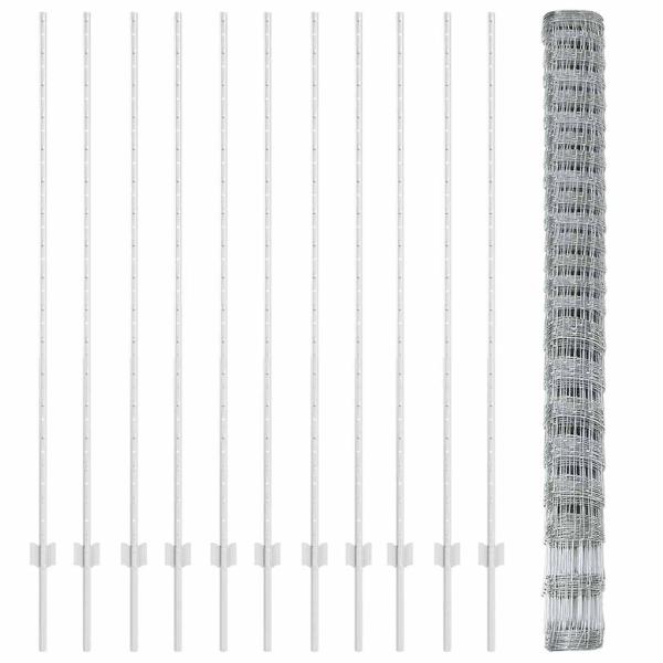 Zaunpfosten 22 Stück U-Kanal 160 cm Verzinkter Stahl, Feldzaun 1.6x25 m Verzinkter Stahl