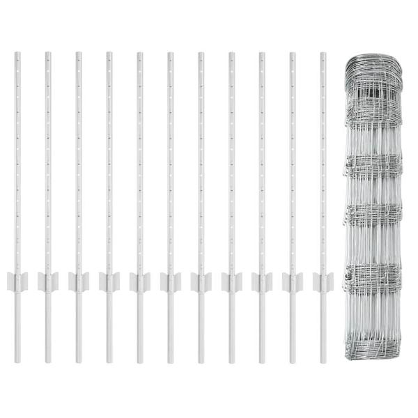 Zaunpfosten 11 Stück U-Kanal 80 cm Feuerverzinkter Stahl, Feldzaun 0.8x50 m Feuerverzinkter Stahl