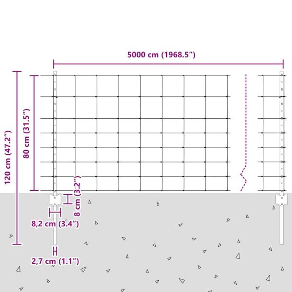 Zaunpfosten 11 Stück U-Profil 80 cm Verzinkter Stahl, Feldzaun 0,8x50 m Verzinkter Stahl