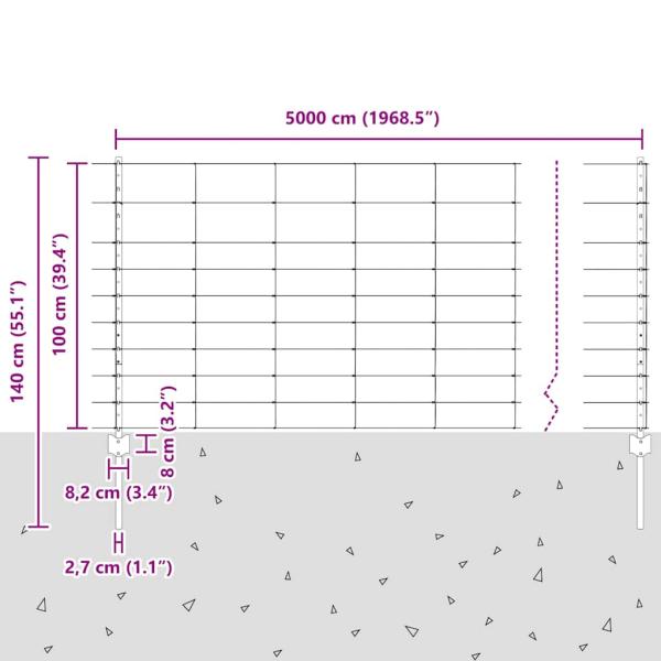 Zaunpfosten 22 Stück U-Kanal 100 cm galvanisierter Stahl, Feldzaun 1x50 m galvanisierter Stahl