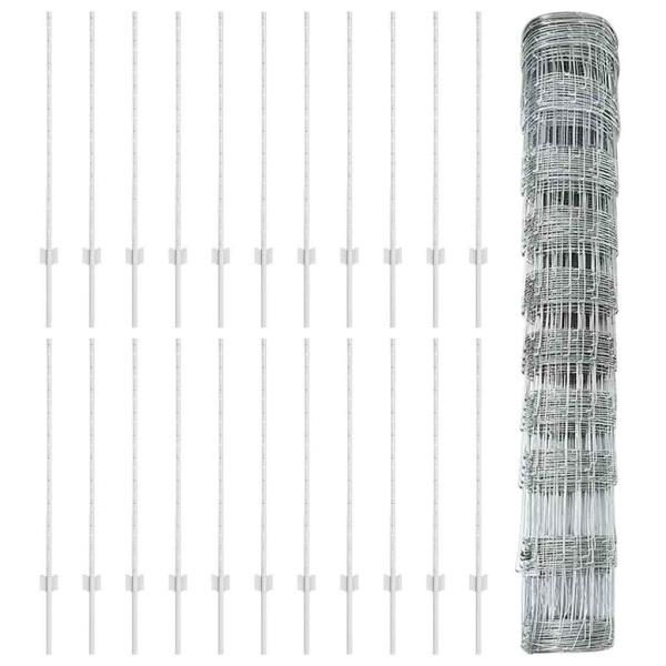 Zaunpfosten 22 Stück U-Kanal 100 cm galvanisierter Stahl, Feldzaun 1x50 m galvanisierter Stahl