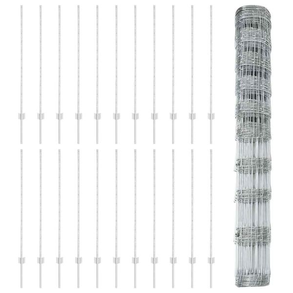 Zaunpfähle 22 Stück U-Kanal 120 cm Verzinkter Stahl, Feldzaun 1,2x50 m Verzinkter Stahl