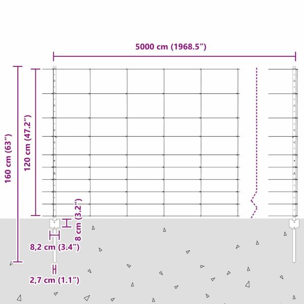 Zaunpfosten 22 Stück U-Kanal 120 cm Verzinkter Stahl, Feldzaun 1,2 x 50 m Verzinkter Stahl