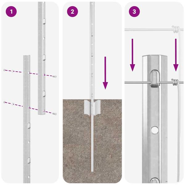 Zaunpfosten 22 Stück U-Kanal 120 cm Verzinkter Stahl, Feldzaun 1,2 x 50 m Verzinkter Stahl