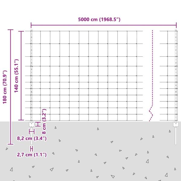 Zaunpfosten 22 Stück U-Profil 140 cm verzinkter Stahl, Feldzaun 1,4x50 m verzinkter Stahl