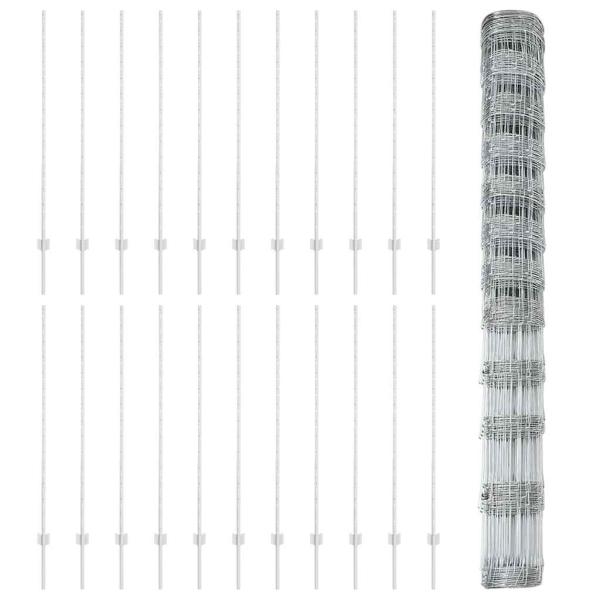 Zaunpfosten 22 Stück U-Profil 140 cm verzinkter Stahl, Feldzaun 1,4x50 m verzinkter Stahl