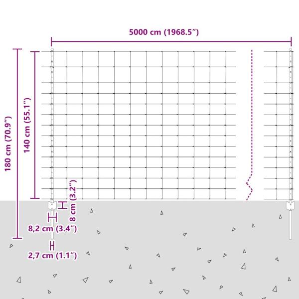 Zaunpfosten 22 Stk U-Kanal 140 cm Verzinkter Stahl, Feldzaun 1,4x50 m Verzinkter Stahl