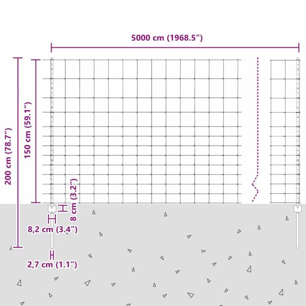Zaunpfosten 22 Stk U-Profil 150 cm feuerverzinkter Stahl, Feldzaun 1,5x50 m feuerverzinkter Stahl