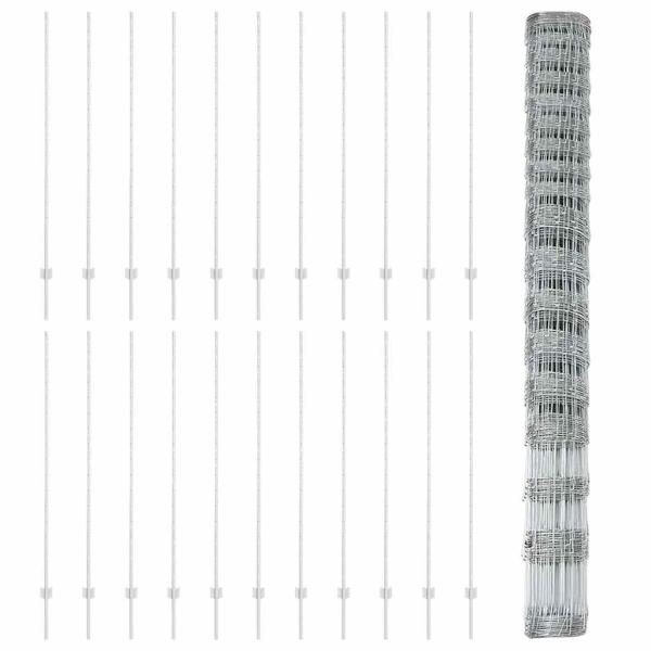 Zaunpfosten 22 Stück U-Kanal 150 cm Verzinkter Stahl, Feldzaun 1,5x50 m Verzinkter Stahl