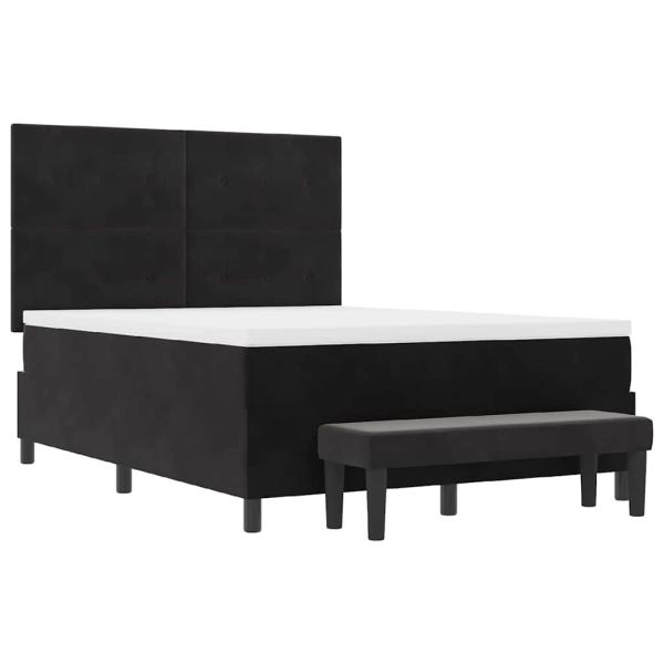 Boxspringbett mit Matratze & Bank Schwarz 140x190 cm Samt