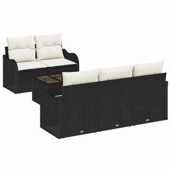 ARDEBO.de - 6-teilige Garten-Sofaset mit Kissen Schwarz Poly-Rattan, 2-Sitzer Garten-Sofa mit Kissen Schwarz Poly-Rattan