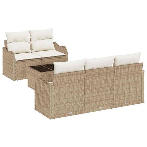 6-teiliges Garten Sofa Set mit Kissen Beige Poly Rattan, 2-Sitzer Garten Sofa mit Kissen Beige Poly Rattan