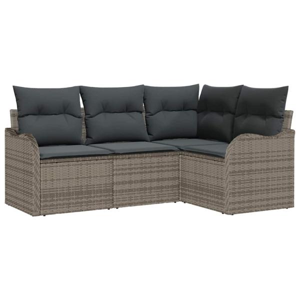 4-teiliges Garten-Sofa-Set mit Kissen Grau Poly-Rattan, 2-Sitzer Garten-Sofa mit Kissen Grau Poly-Rattan