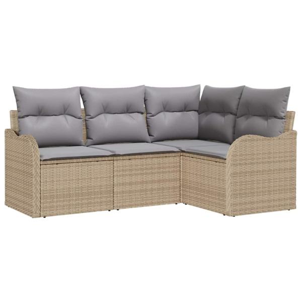 4-teiliges Garten Sofa Set mit Kissen Beige Poly Rattan, 2-sitziges Garten Sofa mit Kissen Beige Poly Rattan