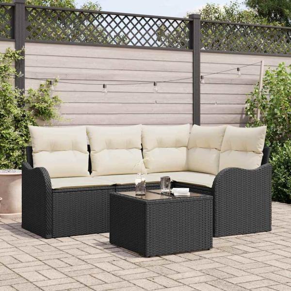 ARDEBO.de - 4-teiliges Garten Sofa Set mit Kissen Braun Poly Rattan, 2-Sitzer Garten Sofa mit Kissen Schwarz Poly Rattan