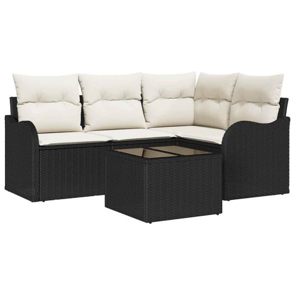 4-teiliges Garten Sofa Set mit Kissen Braun Poly Rattan, 2-Sitzer Garten Sofa mit Kissen Schwarz Poly Rattan
