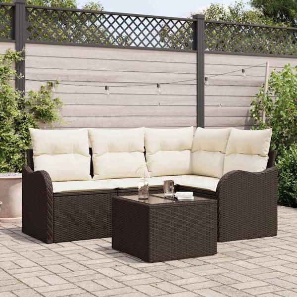 ARDEBO.de - 4-teiliges Garten Sofa Set mit Kissen Grau Poly Rattan, 2-Sitzer Garten Sofa mit Kissen Braun Poly Rattan