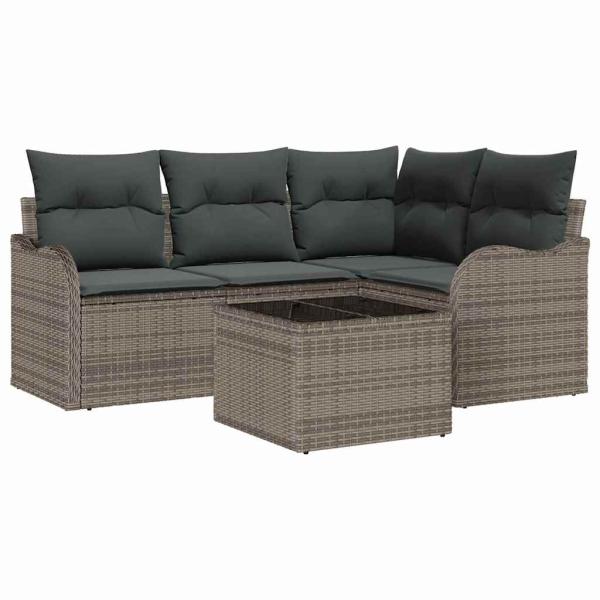 4-teiliges Garten Sofa Set mit Kissen Schwarzes Poly Rattan, 2-Sitzer Garten Sofa mit Kissen Graues Poly Rattan