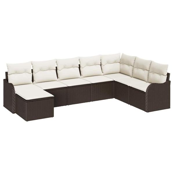 8-teiliges Garten Sofa Set mit Kissen Braun Poly Rattan, 2-Sitzer Garten Sofa mit Kissen Braun Poly Rattan