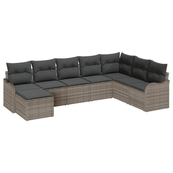 8-teiliges Garten Sofa Set mit Kissen Grau Poly Rattan, 2-Sitzer Garten Sofa mit Kissen Grau Poly Rattan