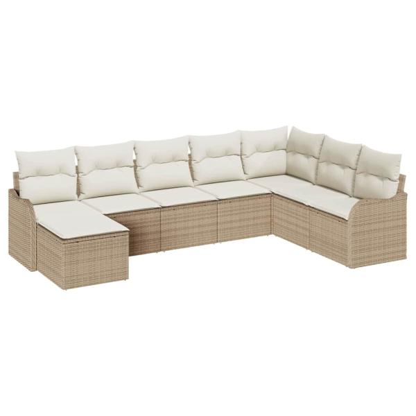 8-teiliges Garten-Sofa-Set mit Kissen in Beige, Poly Rattan, 2-Sitzer Garten-Sofa mit Kissen in Beige, Poly Rattan