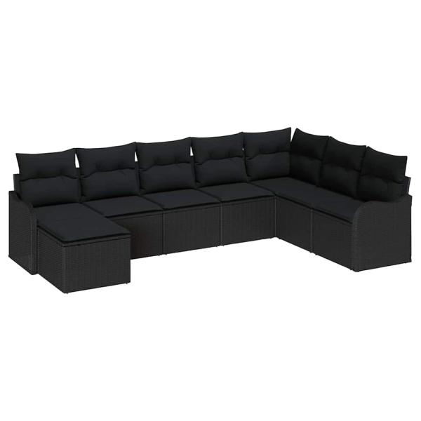8-teiliges Garten Sofa Set mit Kissen Schwarz Poly Rattan, 2-Sitzer Garten Sofa mit Kissen Schwarz Poly Rattan