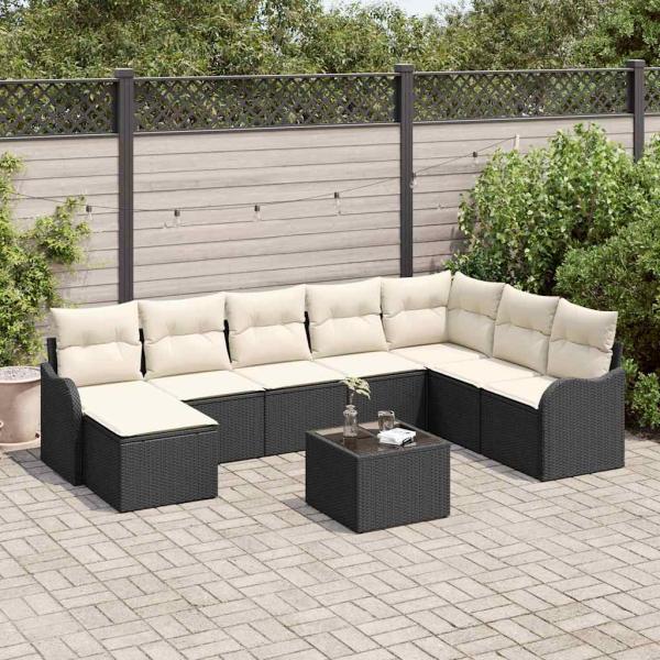 ARDEBO.de - 8-teiliges Garten-Sofa-Set mit Kissen, braun, Poly-Rattan, 2-Sitzer Garten-Sofa mit Kissen, schwarz, Poly-Rattan
