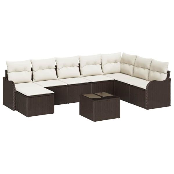 8-teiliges Garten Sofa Set mit Kissen Grau Poly Rattan, 2-Sitzer Garten Sofa mit Kissen Braun Poly Rattan