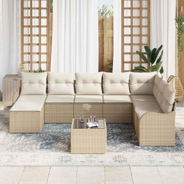 Gartensofa-set Beige Poly-Rattan