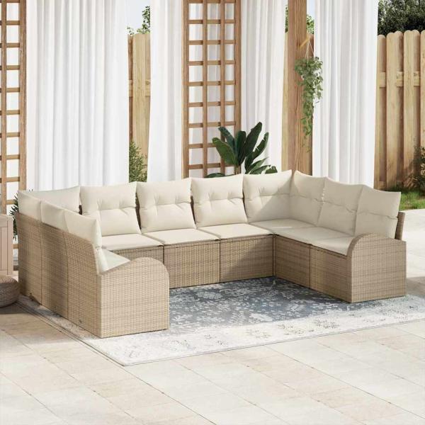 ARDEBO.de - 9-teiliges Garten Sofa Set mit Kissen Beige Poly Rattan