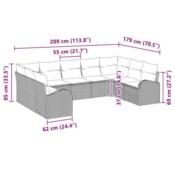 9-teiliges Garten Sofa Set mit Kissen Beige Poly Rattan