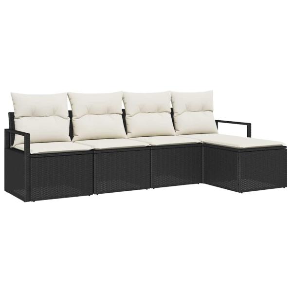 5-teiliges Garten Sofa Set mit Kissen Schwarz Poly Rattan, 2-Sitzer Garten Sofa mit Kissen Schwarz Poly Rattan