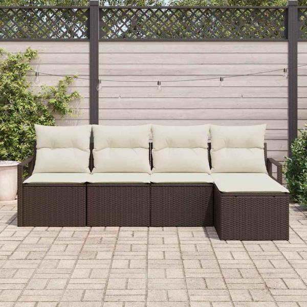 5-teiliges Garten Sofaset mit Kissen Braunes Poly Rattan, 2-Sitzer Garten Sofa mit Kissen Braunes Poly Rattan