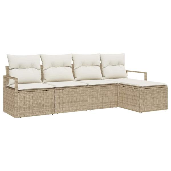 5-teiliges Garten Sofa Set mit Kissen Beige Poly Rattan, 2-Sitzer Garten Sofa mit Kissen Beige Poly Rattan