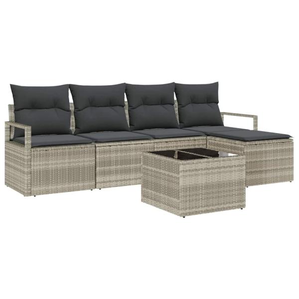6-teiliges Garten-Sofa-Set mit Kissen Grau Poly-Rattan, 2-Sitzer Garten-Sofa mit Kissen Grau Poly-Rattan