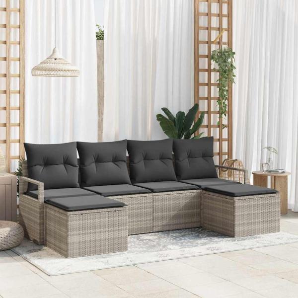 ARDEBO.de - Sofa Set 6 pcs Hellgrau Poly-Rattan