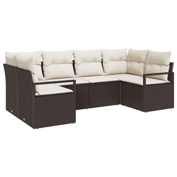 6-teiliges Garten Sofa Set mit Kissen Braun Poly Rattan, 2-Sitzer Garten Sofa mit Kissen Braun Poly Rattan