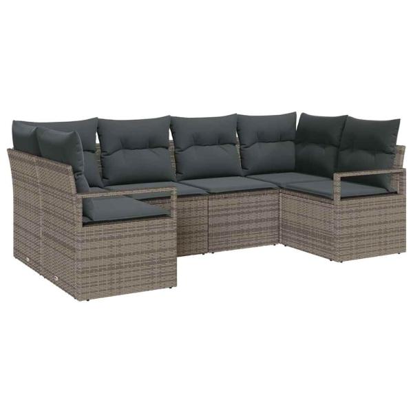 6-teiliges Garten Sofa Set mit Kissen Grau Poly Rattan, 2-Sitzer Garten Sofa mit Kissen Grau Poly Rattan